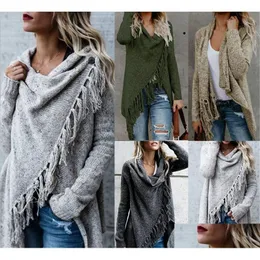 Women's Knits Tees Mulheres Designer Casacos 4 Cor de Mangas Compridas Tamanho Grande Roupas Femininas Tassel Knit Sweater Casaco Cardigan Drop Deliv DHP8W