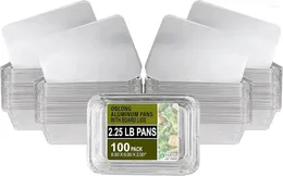Tek Kullanımlık Yemek Takımı Partisi Pazarlıkları 2.25 lb. Kapaklı Alüminyum Tavalar - 100 paket tahtası 8 "x 6" kavurma ve buhar masası seti