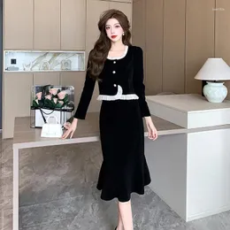 Casual Dresses E Streetwearmaxi Es For Women RSVPPAP Officier Store W4M Autumn and Winter Ruffle Stitching Corduroy Sweet Age Slimmi Dress