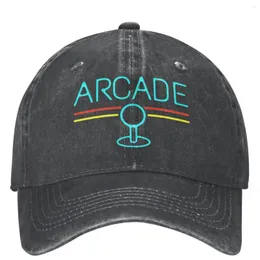 قبعات الكرة عتيقة Neon Arcade Gaming Baseball Cap للرجال للنساء Denim Snapback التدريبات في الهواء الطلق القبعات
