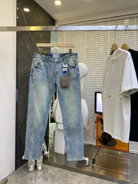 2024 Primavera Autunno Ricamo Cerniera Jeans da uomo Pantaloni lunghi a matita da uomo a righe lavati chiari WCNZ009