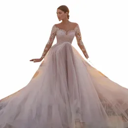 Roddrsya U-Ausschnitt A-Linie Hochzeit DR Lg-Ärmel Tüll Hintern Zurück Applikation Strand Vestidos de Novia Braut Kleider Sweep Zug