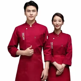 Restaurant Chef Uniform LG PRINT APR UNISEX COER PABEVELE SLEEVE WAVENS MEN KOKA Kökskläder Bageri Skjorta Hat Logo Jacket K2OS#