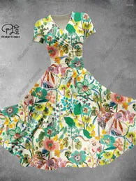Sukienki swobodne nadrukowana kwiatowa spódnica walentynkowa seria pełna body w dekolcie z krótkim rękawem sukienka A-line długa moda