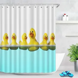 Cortinas de chuveiro anime bonito pato impresso cortina de desenho animado para banho banheiro à prova d'água durável decoração de tela ganchos