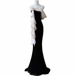 Aylosi Elegante Abendparty-Kleider für Frauen Schwarzer V-Ausschnitt Schmal anliegender Fischschwanzrock Bankettkleid Damen Prom Dr Vestidos p0CR #
