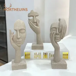 NORTHEUINS 25 cm Harz-Sandstein-Abstrakte Maskenfiguren Nordic Human Face Statue Home Office Wohnzimmer Tischdekoration Objekte 240318