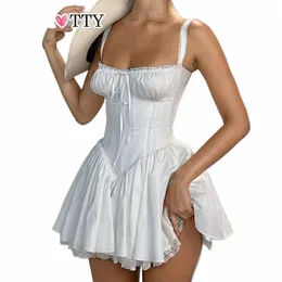 Iamhotty wysokiej jakości panel koronkowy A-line Dr White Coquette Party Holiday Sleevel Mini Corset Dres Elegancki słodki szata Nowy W3CA#