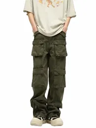 2023 Cyber ​​Y2K Streetwear Multi Bolsos Vintage Verde Baggy Carga Calças Jeans Para Homens Roupas Retas Calças de Luxo Vaqueros X5OV #