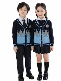 british academy style spring autumn elementary middle school student's school uniform suit,children clothes knitted sweater suit 58Ex#