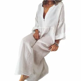 cott linho lg dr para as mulheres 2023 verão cor pura casual camisa de manga curta dr praia roupas femininas y2k vestido robe 10kF #