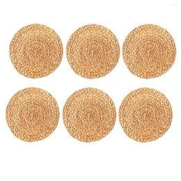 Tapetes de mesa redondos tecidos, jacinto de água natural, vime, palha trançada, rattan, 6 pacotes