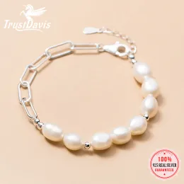 BANGLES TRUSTDAVIS Luxury 925 Sterling argento dolce Personalità asimmetrica Bracciale perla barocca per donne Fine S925 Gioielli DA1775