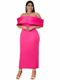 OntInva Party Dres Plus Size 4XL Off Shoulder Fuchsia Sheath LG Prom Evening Cocktail Wedding Gästkläder för kvinnor M3EF#