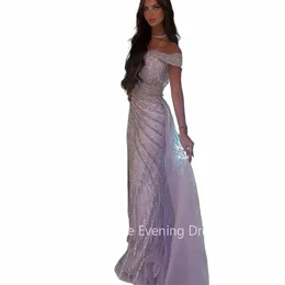 Eightree 반짝이는 보라색 파티 Dres 스팽글 사우디 아라비아 어깨 오프 어깨 LG Mermaid Evening Formal Event Gowns 유명인 J8ML#