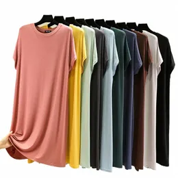 Sommer Damen Dr Kausal Basic T-Shirt Dres O-Ausschnitt Kurze Ärmel Modal A-Linie Sundr Einfach plus Größe F5NW #