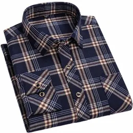 Spring Autumn Shirts For Men Casual LG Sleeve Plaid New Fi Regular Fit Butt Up Borsted Daily Outdoor Home Male Clothes J4DN#