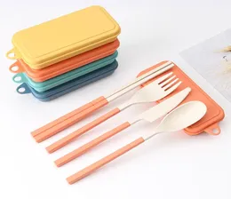 Kreatives Weizenstroh-Klappbesteck-Set, abnehmbares Messer, Gabel, Löffel, Stäbchen, tragbares Picknick-Werkzeug