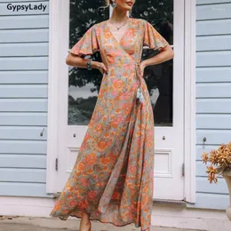 Party Dresses Gypsylady Floral Boho Long Dress Vintage Chic Women Summer Ethnic Ladies Maxi Casual Female 2024 Vestidos