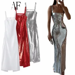 traf Backl Lantejoulas Dr Woman Sier Red White Slip Lg Dr Mulheres Glitter Sexy Party Dres Midi Prom Evening Dres k7ZP #