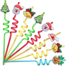 Drinking Straws 6pcs Santa Claus Snowman Christmas Spiral Straw Food Grade Party Supplies Colorful Thickened