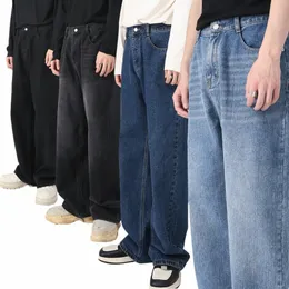 Koreanische Lose Gerade Jeans Männer Elastische Taille Casual Hosen Geeignet Alle Seass Herren Hosen c7bx #