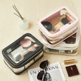 Rownyeon Clear Makeup Case toalettartiklar Travel Train Portable Cosmetic Organizer Transparent Black 240328