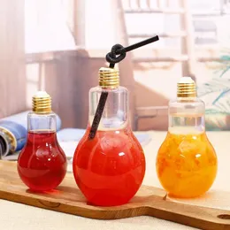 Tumblers 300-500ml Creative Luminous Light Bulb Plastic Beverage Bottle Milk Fruit Juice Bottles Plasticc Drink Cup