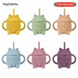 Free Personalized Name 250ml Cartoon Animal Shape Baby Silicone Straw Cup Childrens Drinking Learning Feeding Water Bottles 240320