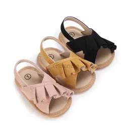 Sandals Infant Baby Shoes for Girl 0-18M Solid Ruffles Sweet Flat Sandals Babe Rubber Sole Anti-Slip First Walkers Casual Outing Sandal 240329