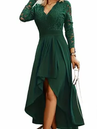 Damen-Kleid, elegantes Damen-Kleid, hohe Taille, langes Kleid, V-Ausschnitt, hoch und niedrig, Kleid k0UM#