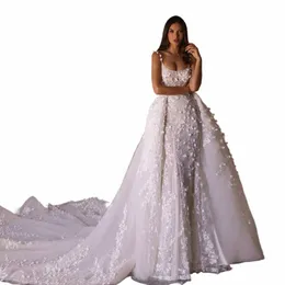 aedmgh Meerjungfrau Elegante Hochzeit Dres 2024 Scalloped Spaghetti-trägern Vestido De Novia 3D Frs Abnehmbare Zug Braut Dr F5tV #