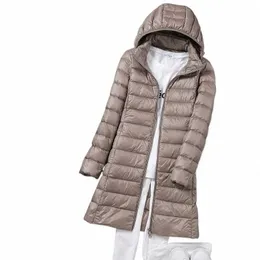 Kvinnor Down Coat Lightweight Puffer Jacket Huven Slim Warm Outdoor Sports Travel Parka Ytterkläder Packable Portable U29G#