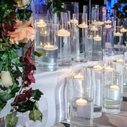 Vazolar 12 paket silindir cam centerpieces 10 "uzun boylu temiz çiçek vazo masa düğün dekorasyonları resmi yemekler yüzer
