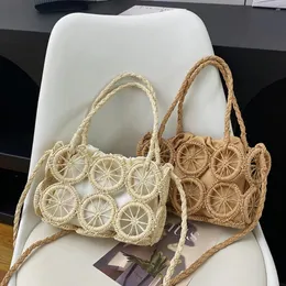 Sacos de ombro bonito fatias de limão saco de palha boêmio oco tecido para mulheres bolsas corda de papel viagem praia crossbody