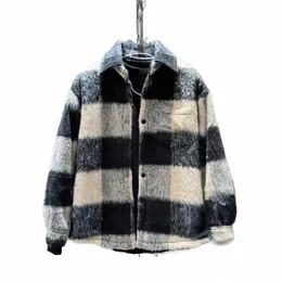 winter Plaid Woolen Lg-staple Cott-padded Overcoat Couple Loose Casual High Street Shirt Jackets Men Tops Male Clothes 05g3#