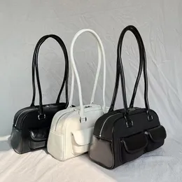 Shoulder bag luxury designer bag women's handbag leather bowling bag patent leather small square bag long shoulder strap bag Underarm Bag Women's Fashion Retro
