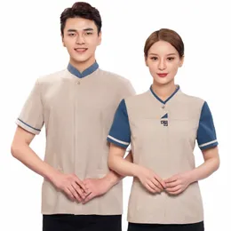 Serviço uniforme de manga curta verão catering propriedade limpeza roupas de trabalho quartos de hotel garçom workwear shoppi k5Or #