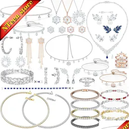 Set di braccialetti e collane Xfu Fine Ladys Jewelry Magic Snowflake Pearl Leaf Shiny Crystal Orecchino Regalo Consegna di goccia all'ingrosso Dhw0F