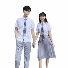 Nya koreanska skoluniform studenter Kvinna Junior Senior High School Students College Style White Shirt Pants Suit Class Uniforms R9zz#