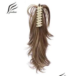 Pedaços de cabelo Jeedou Curto 14/35cm 95G DIY em forma de metal deformável garra rabo de cavalo sintético gradiente extensões de rabo de cavalo cor preta Dro Otfmh