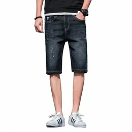 Jovem vitalidade reta denim shorts roupas masculinas vintage elegante disred verão bolsos emendados meados de cintura joelho calças j9ZJ #