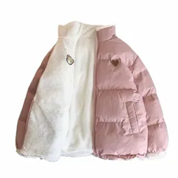 Nette Stickerei Parkas Mantel Frauen Winter Koreanische Fi Dicke Lose Warme Jacke Doppelseitige Design Rosa Student Kleidung w71G #
