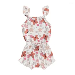 Conjuntos de roupas para bebês meninas, 2 peças, roupas de verão, sem mangas, melancia/estampado floral, macacão, shorts, roupas infantis