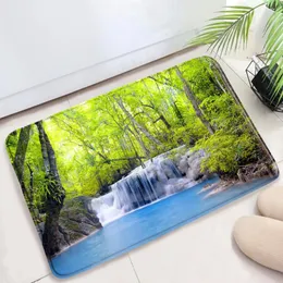 Bath Mats Bathroom Rug Tropical Nature Landscape Waterfall Forest Tree Scenery Mat Non Slip Doormat Flannel Kitchen Carpet Home Decor