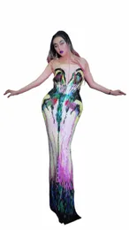 Kvinnor LG Colored Sequin Piece Dr Evening Party Wear Luxurious Stretch Dr Prom Birthday Celebrate Female Singer Dres M0SF#