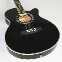 Guitarra acústica elétrica preta 6 cordas de aço balada folk pop corpo fino flattop 40 Polegada guitarra highgloss cutaway electro
