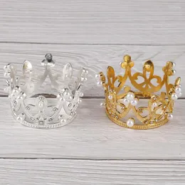 Hårklipp elegant guld silver färg mini krona prinsessan topper kristall pärla tiara valentins dag gåva