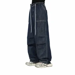 Inflação vintage qua baggy jeans unissex cintura elástica perna reta azul calças jeans masculinas plus size p22s #