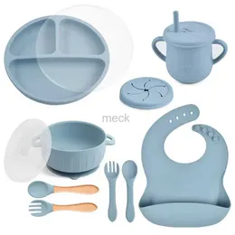 Tassen, Geschirr, Utensilien, 10 Stück/Set, Baby- und Kindergeschirr, wasserdicht, Lätzchen, einfarbig, Lebensmittelteller, Saugnapf, Geschirr, Löffel, Gabel, auslaufsicher, Trinkbecher 240329